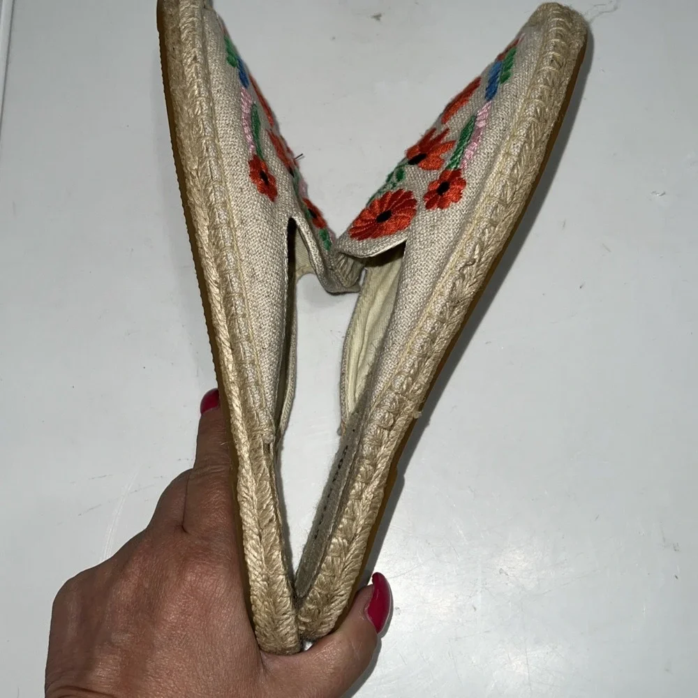 Soludos Ibiza Embroidered Mule Womens Size 8.5 Espadrille Flats Floral Tan Boho